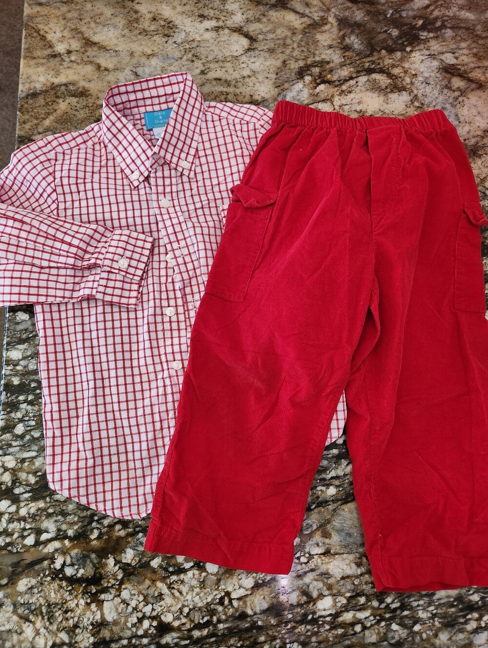 Classic Red Check Button-Down Shirt & Red Pants Kids Set